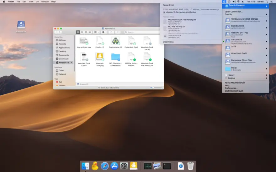 لقطة شاشة لتطبيق Mountain Duck 5.3.0 – قم بتثبيت الخادم والتخزين السحابي كقرص محلي