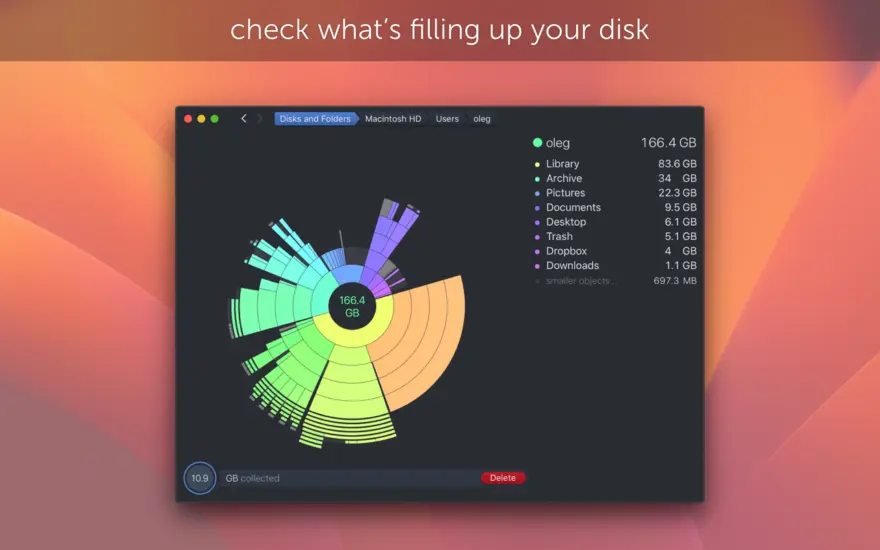 لقطة شاشة لتطبيق DaisyDisk 4.34.2 – قم بتحرير مساحة القرص من خلال العثور بسرعة على الملفات الكبيرة وغير المفيدة وحذفها