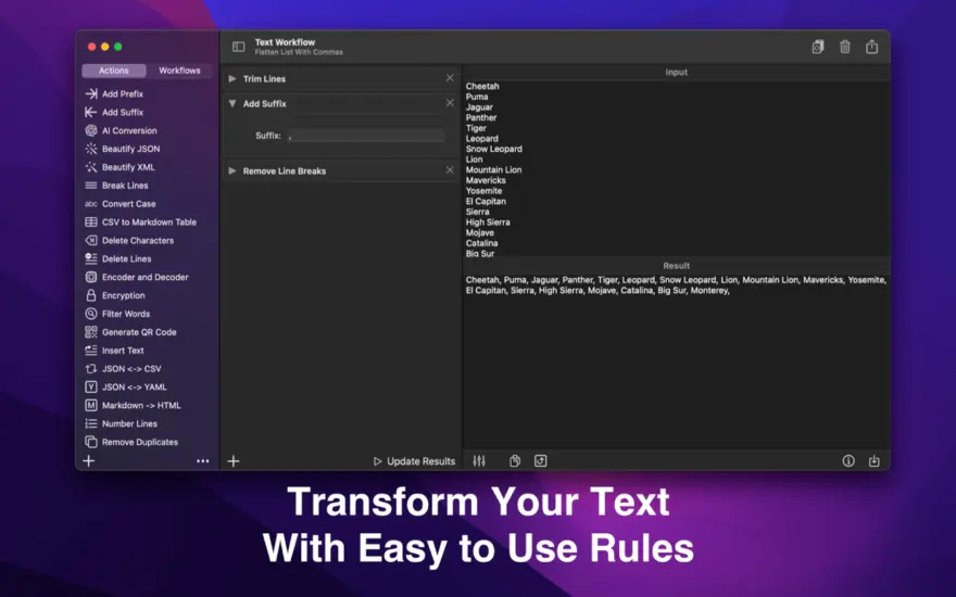 لقطة شاشة لتطبيق Text Workflow 2.8 – تحويل النص مع سير العمل