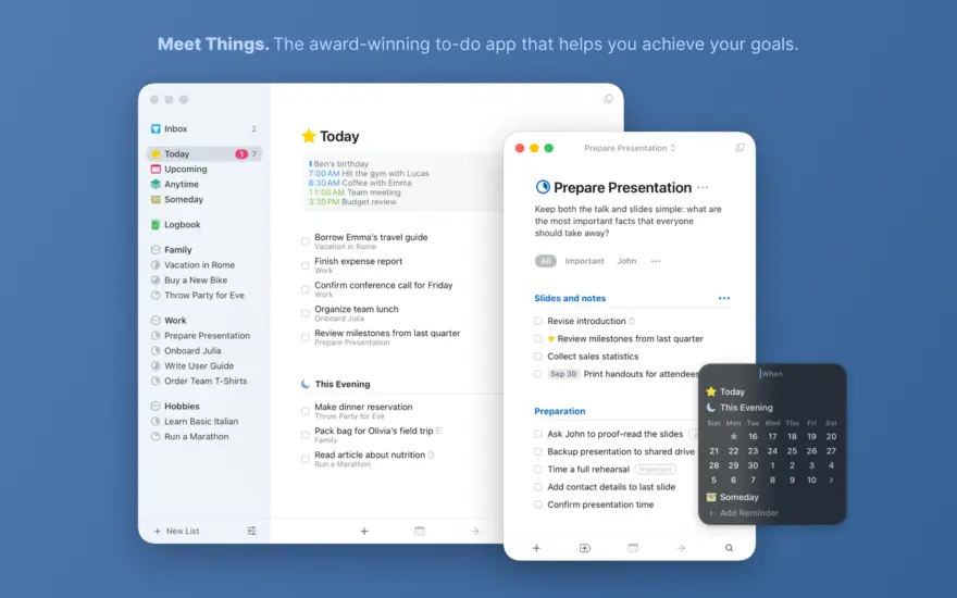 لقطة شاشة لتطبيق Things 3.22.12 – إدارة المهام الشخصية الأنيقة