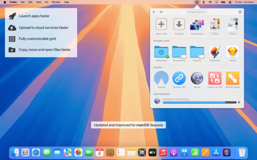 لقطة شاشة لتطبيق Dropzone 5.1.0 – فتح الملفات ونقلها وتثبيتها عن طريق السحب والإفلات