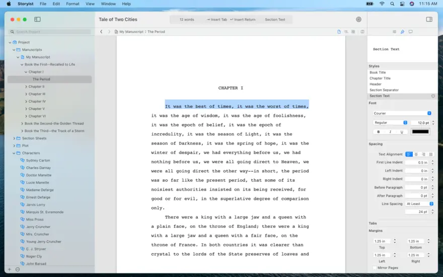 لقطة شاشة لتطبيق Storyist 4.4.1 – أداة تطوير القصة للروائيين