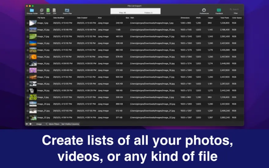 لقطة شاشة لتطبيق File List Export 3.0 – تصدير محتويات المجلد إلى قائمة (كانت قائمة الملفات إلى Excel)