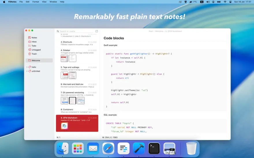 لقطة شاشة لتطبيق FSNotes 7.3.1 – مدير الملاحظات