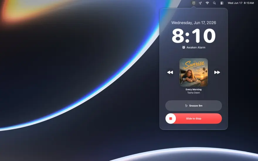 لقطة شاشة لتطبيق Awaken 7.0.1 – يستخدم المنبه الرقمي iTunes لإيقاظك