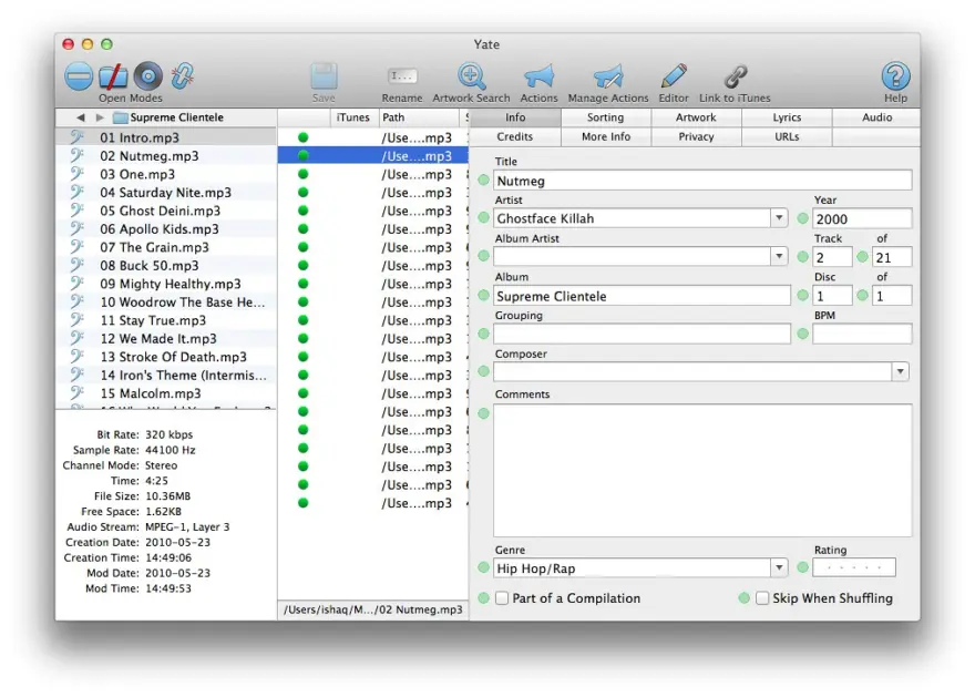 لقطة شاشة لتطبيق Yate 9.2.2.1 – Tag and organize your audio files