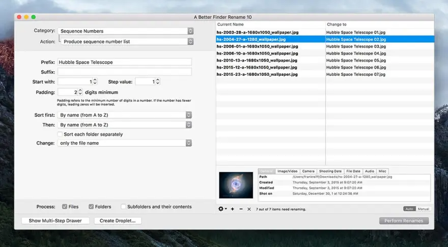 لقطة شاشة لتطبيق A Better Finder Rename 12.33 – File, photo, and MP3 batch renamer