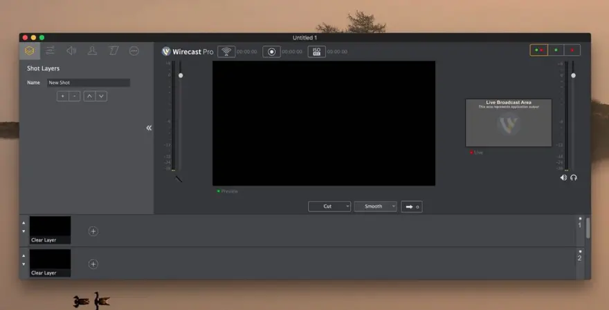 لقطة شاشة لتطبيق Wirecast 16.5.3 – بث مباشر من سطح المكتب