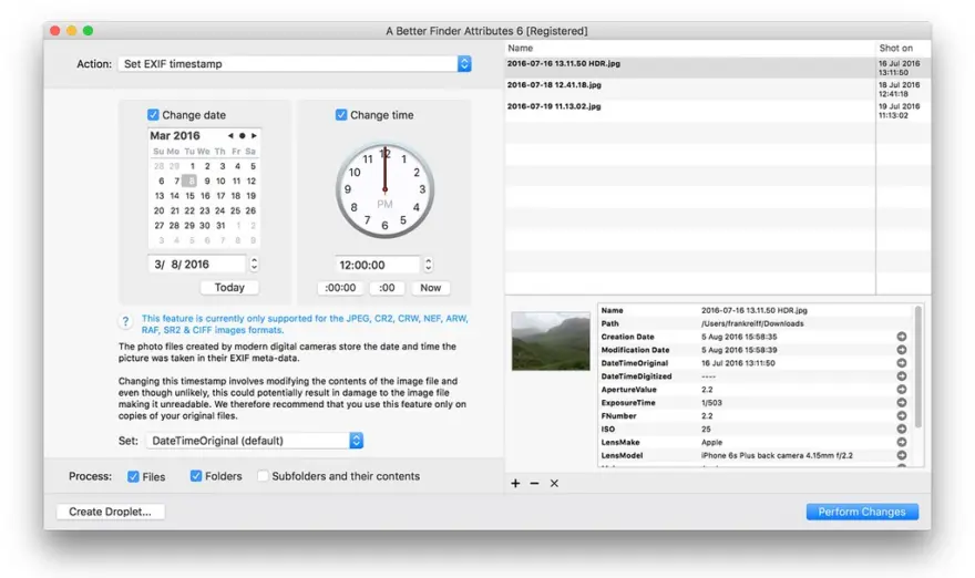 لقطة شاشة لتطبيق A Better Finder Attributes 7.47 – تغيير تاريخ إنشاء الملف وتعديله