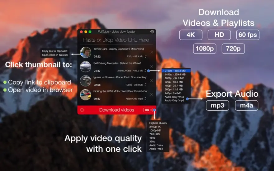 لقطة شاشة لتطبيق PullTube 1.8.6.35 – أداة تنزيل فيديو Youtube + Vimeo جميلة لجهاز Mac الخاص بك