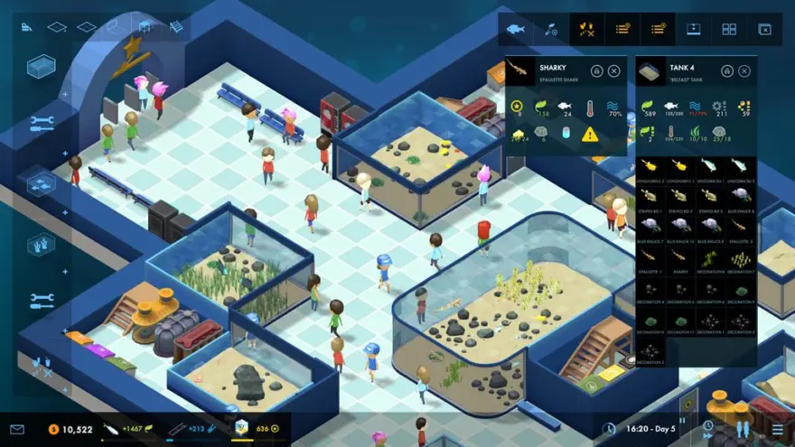 لقطة شاشة لتطبيق Megaquarium 5.1.5g – لعبة قطب إدارة المتنزه