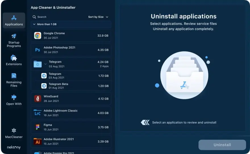 لقطة شاشة لتطبيق App Cleaner & Uninstaller Pro 9.2.4 – البحث عن ملفات خدمة التطبيقات وإزالتها لإلغاء التثبيت