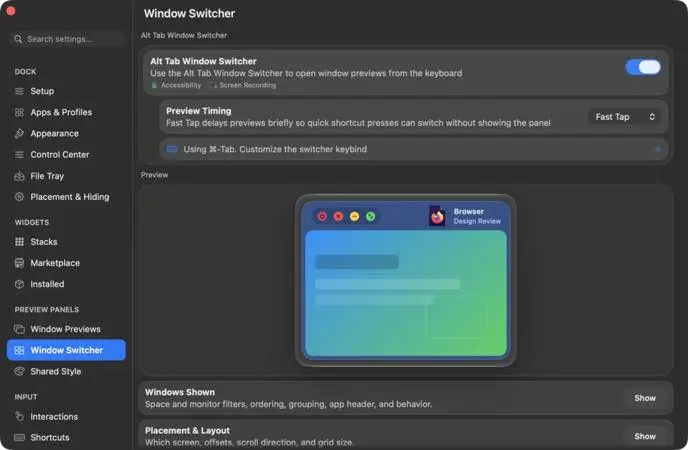 لقطة شاشة لتطبيق DockDoor Pro 0.0.138 beta – الرصيف الذي يستحقه جهاز Mac الخاص بك دائمًا