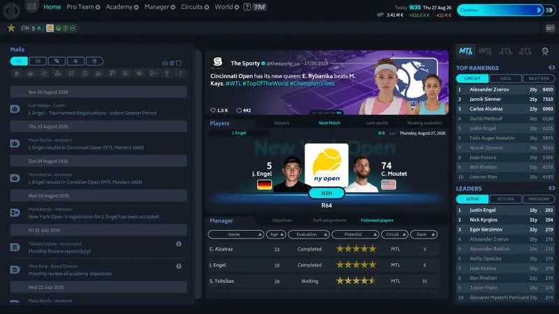 لقطة شاشة لتطبيق Tennis Manager 26 6.0.67 – لعبة إدارة التنس المتقدمة
