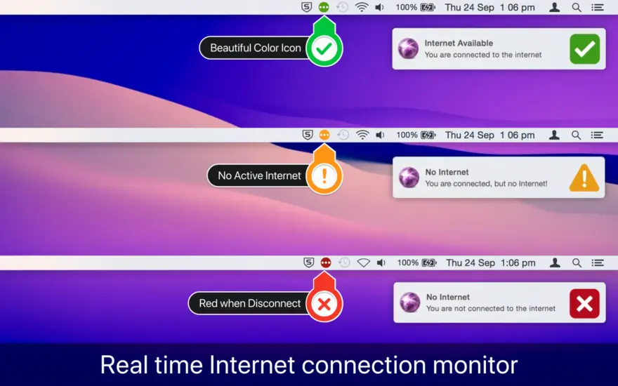 لقطة شاشة لتطبيق Internet Status 5.9 – حالة الاتصال بالإنترنت/الشبكة في شريط القائمة