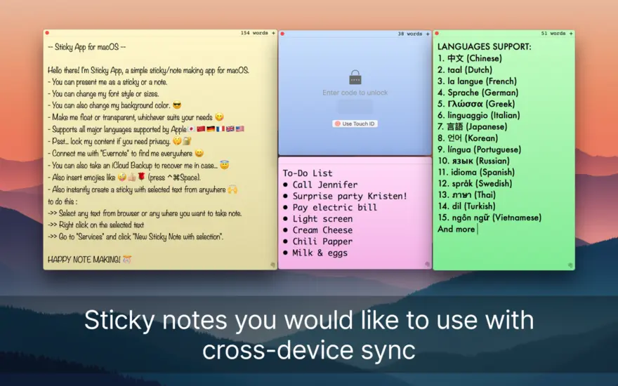لقطة شاشة لتطبيق Sticky 2.4 – ملاحظة، قائمة المهام على سطح المكتب