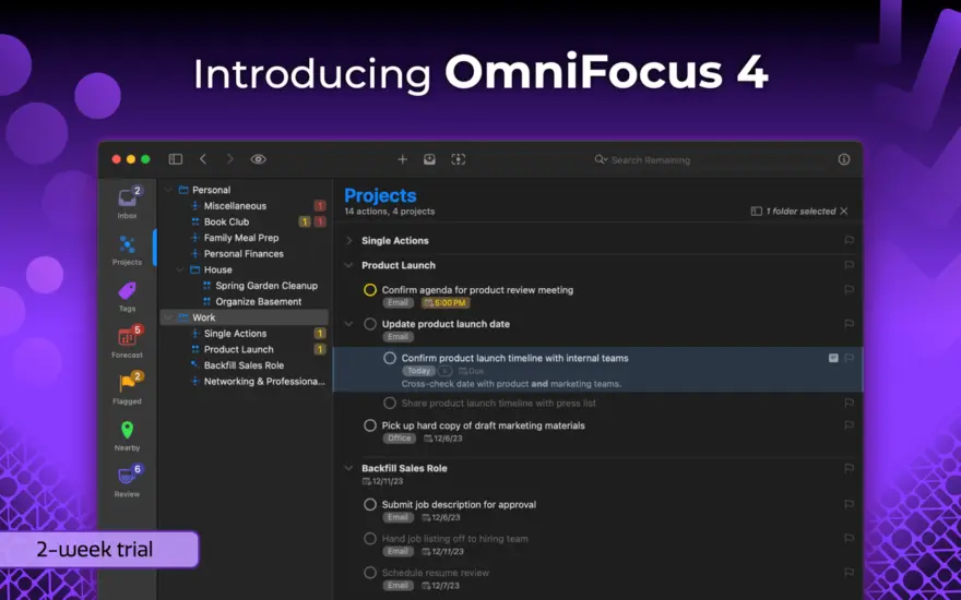 لقطة شاشة لتطبيق OmniFocus 4.8.13 – مدير مهام GTD مع تطبيق iOS المصاحب