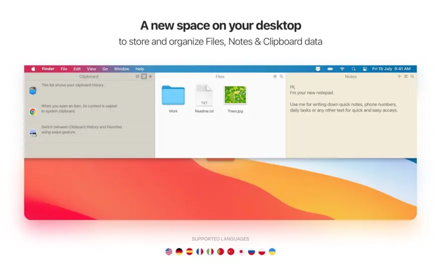 لقطة شاشة لتطبيق Unclutter 2.2.18 – قم بتخزين الملاحظات والملفات ومقاطع لوحة اللصق على سطح المكتب
