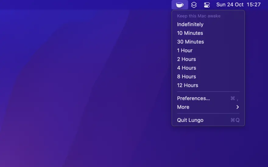 لقطة شاشة لتطبيق Lungo 2.8.0 – منع جهاز Mac الخاص بك من النوم