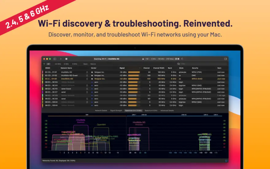 لقطة شاشة لتطبيق WiFi Explorer 3.6.6 – مسح الشبكات اللاسلكية والعثور عليها واستكشاف أخطائها وإصلاحها