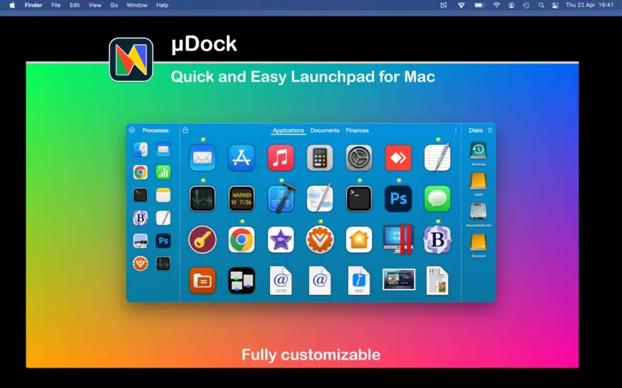 لقطة شاشة لتطبيق uDock 5.3 – نظام قاذفة سريع وسهل
