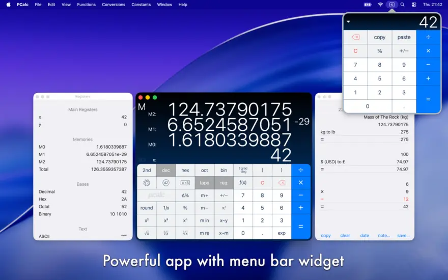 لقطة شاشة لتطبيق PCalc 4.11.4 – آلة حاسبة علمية كاملة المواصفات