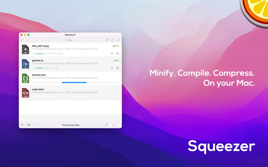 لقطة شاشة لتطبيق Squeezer 2.9.6 – Minify, compile, and compress Web sources and images