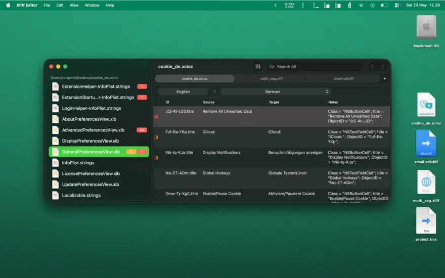 لقطة شاشة لتطبيق Xliff Editor 4.1 – Xcode localization made easy