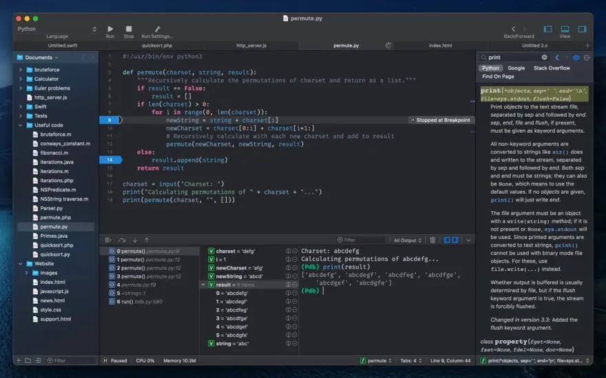 لقطة شاشة لتطبيق CodeRunner 4.5 – تحرير وتشغيل التعليمات البرمجية في 10 لغات برمجة مختلفة