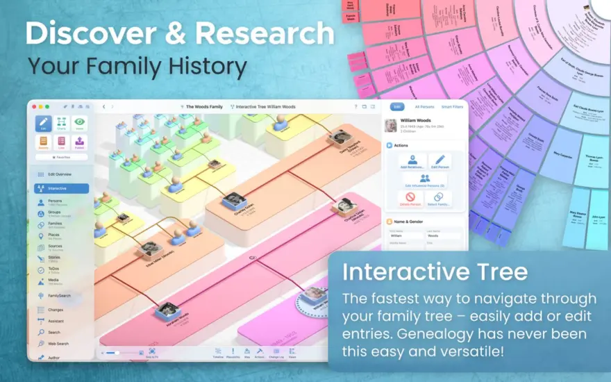 لقطة شاشة لتطبيق MacFamilyTree 11.1.1 – إنشاء واستكشاف شجرة العائلة الخاصة بك