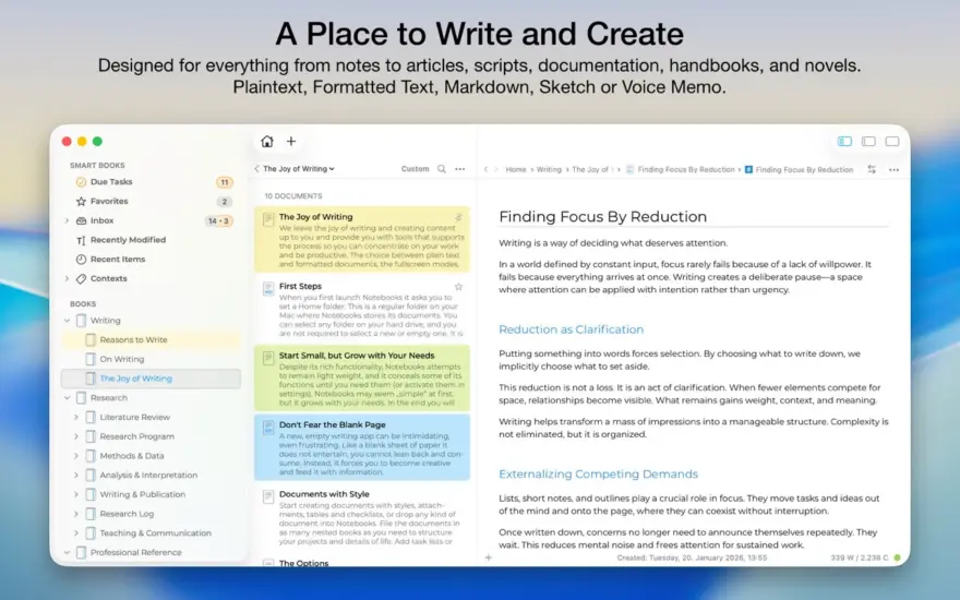 لقطة شاشة لتطبيق Notebooks 4.0 – قم بإنشاء المستندات وإدارة المهام وتنظيم الملفات والمزامنة مع iOS.