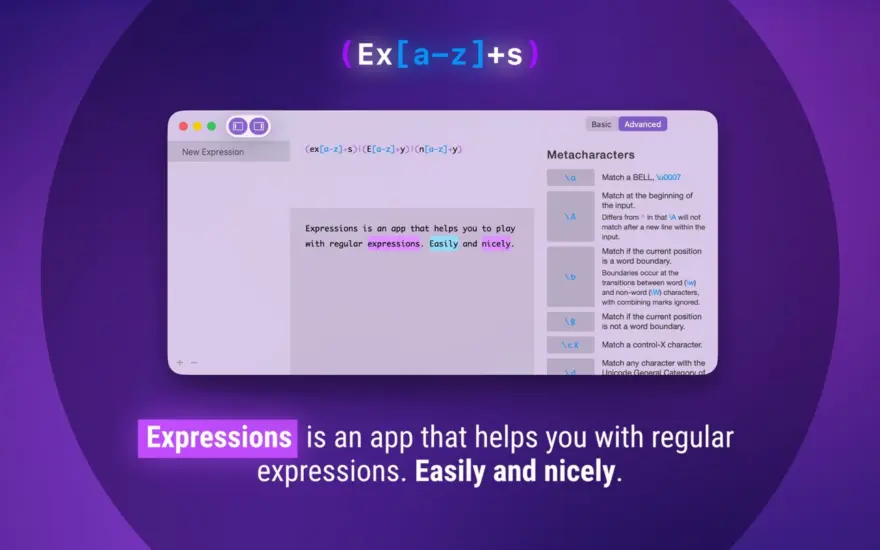 لقطة شاشة لتطبيق Expressions 1.3.10 – Regular expression tool