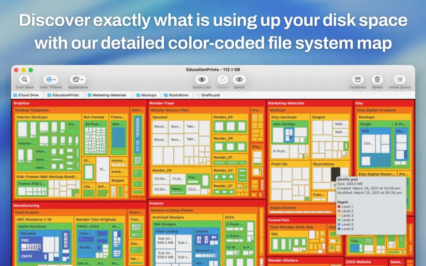 لقطة شاشة لتطبيق Disk Map 2.81 – Quickly locate, delete or compress large files and folders on your hdd