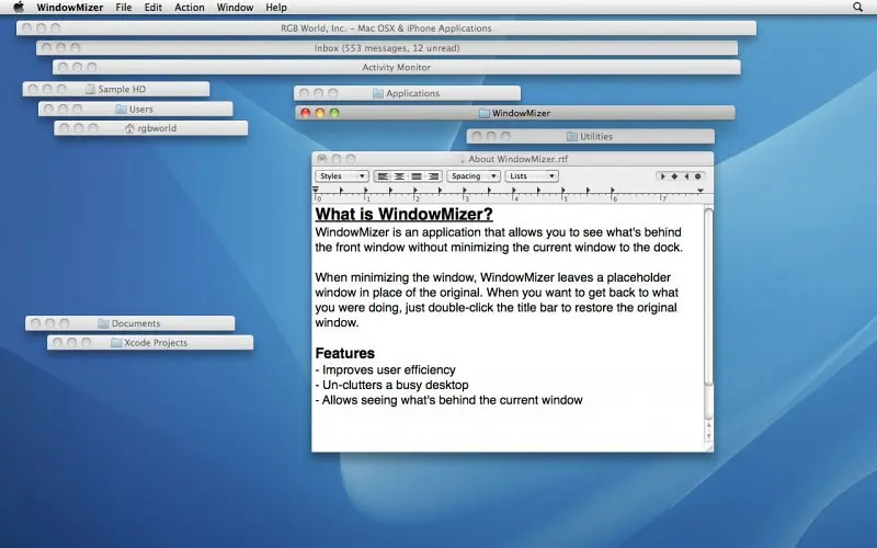 لقطة شاشة لتطبيق WindowMizer 6.2.0 – نوافذ قابلة للطي مثل ستارة النافذة