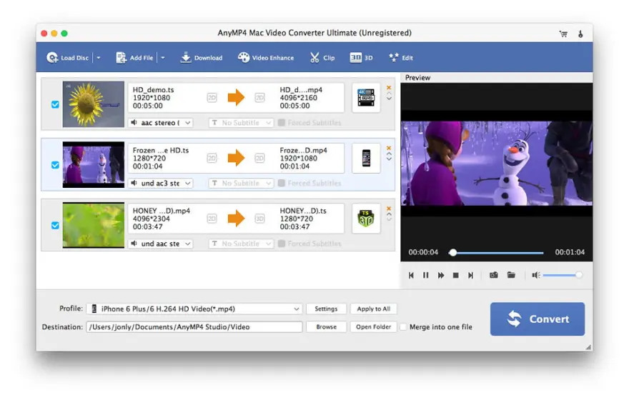 لقطة شاشة لتطبيق AnyMP4 Mac Video Converter Ultimate 9.2.98.25453 – 4K/1080p HD/SD video converter app