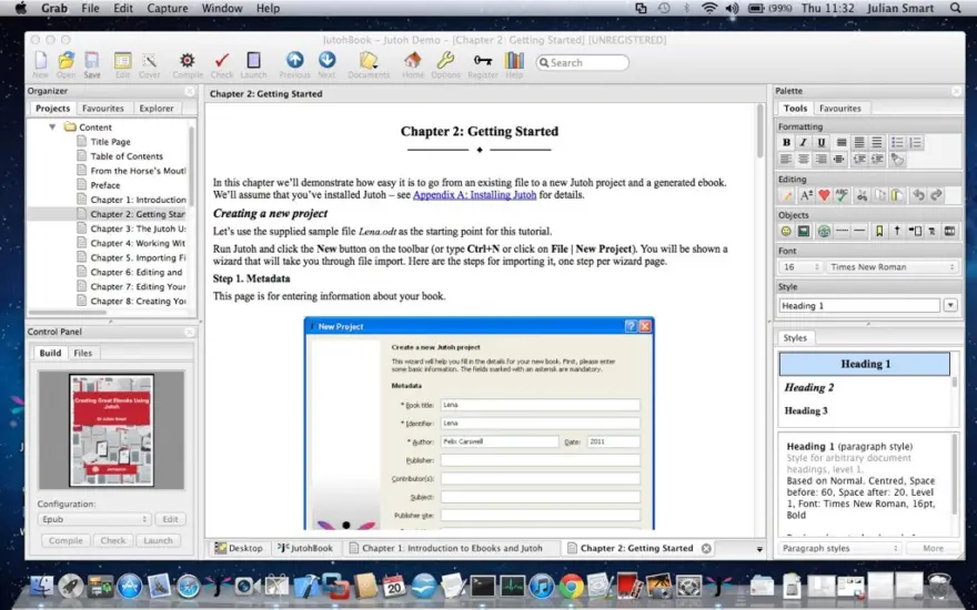 لقطة شاشة لتطبيق Jutoh 3.30 – أنشئ كتبًا إلكترونية بتنسيقات للبيع على Kindle وiBooks
