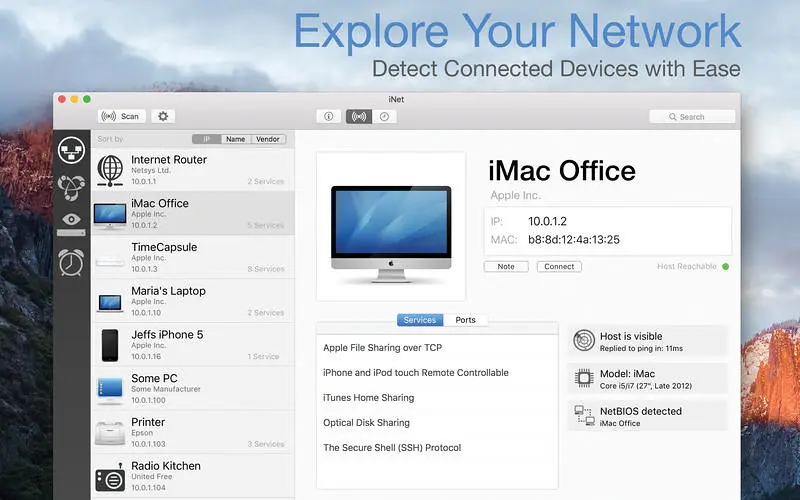 لقطة شاشة لتطبيق iNet 4.0.4 – Displays info about local network connections