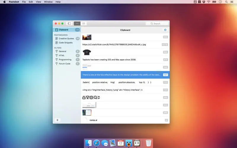 لقطة شاشة لتطبيق Pastebot 2.4.8 – Clipboard manager with custom clippings