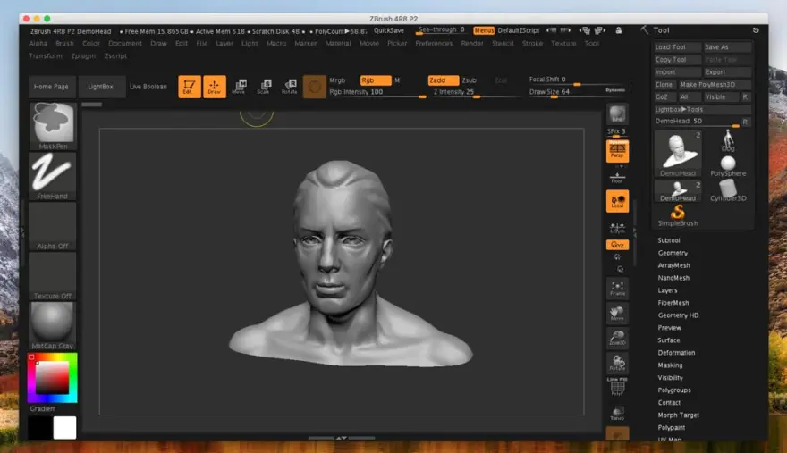 لقطة شاشة لتطبيق ZBrush 2026.2.0 – الطلاء والملمس والنحات ثلاثي الأبعاد