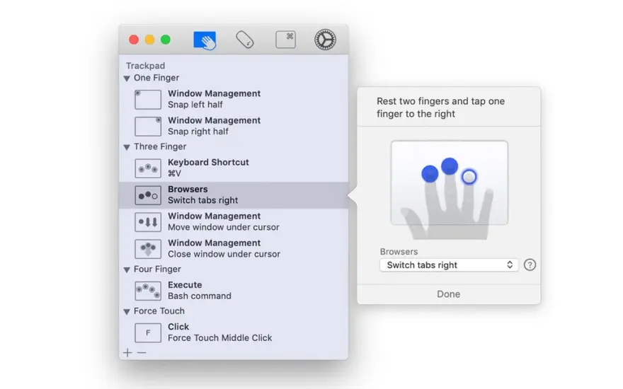 لقطة شاشة لتطبيق Multitouch 1.48 – إيماءات لوحة التتبع حفنة