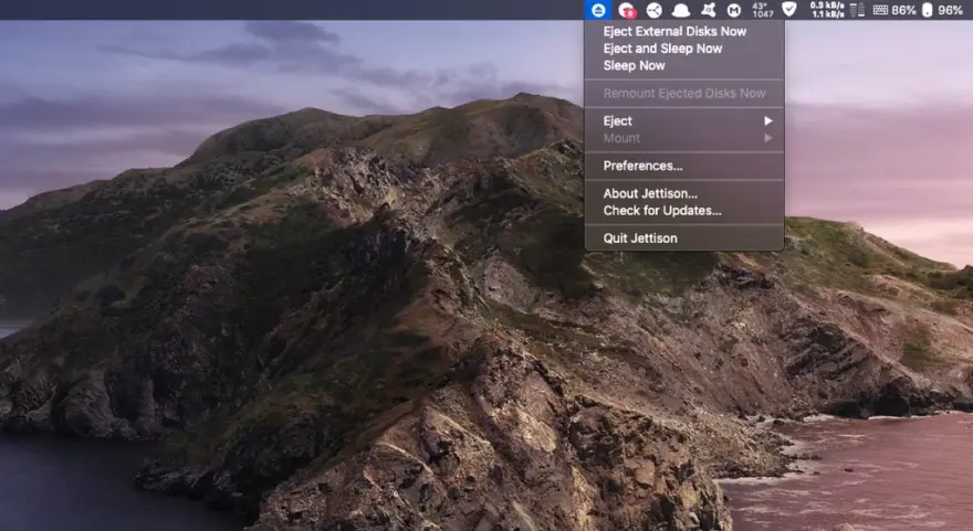 لقطة شاشة لتطبيق Jettison 1.9.7 – Ejects external disks when you put your Mac to sleep
