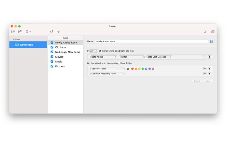 لقطة شاشة لتطبيق Hazel 6.1.2 – إنشاء قواعد لتنظيم المجلدات وتنظيفها