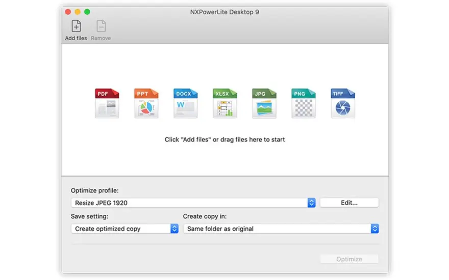 لقطة شاشة لتطبيق NXPowerLite 11.0.0 – ضغط الملفات إلى صيغ أخرى