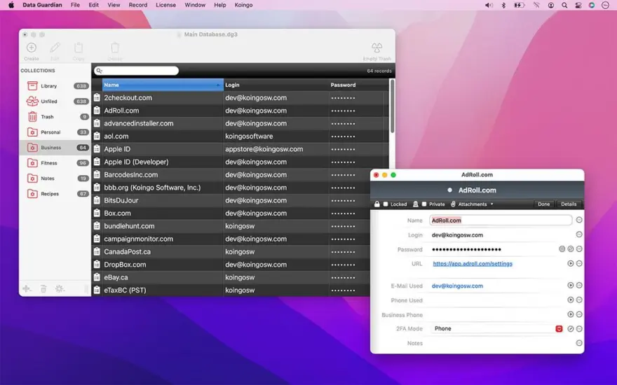 لقطة شاشة لتطبيق Data Guardian 7.9.2 – Secure database application with 448-bit Blowfish encryption