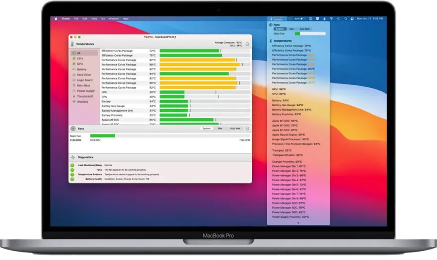 لقطة شاشة لتطبيق TG Pro 2.103 – Control fan speeds, monitor temperatures, and find faulty sensors
