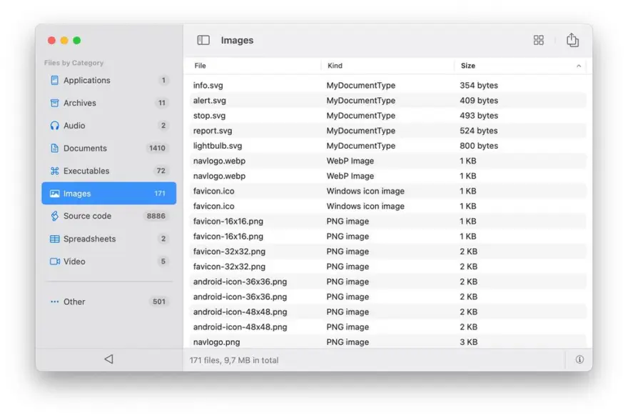 لقطة شاشة لتطبيق Tidier 1.6.3 – Type-aware file management