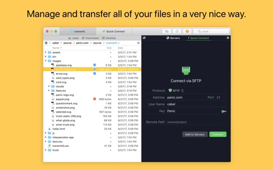 لقطة شاشة لتطبيق Transmit 5.11.6 – عميل FTP/SFTP ممتاز