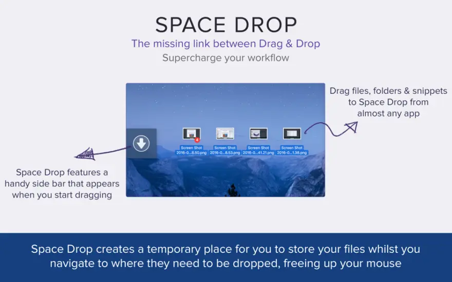 لقطة شاشة لتطبيق Space Drop 2.8 – Drag-and-drop file management