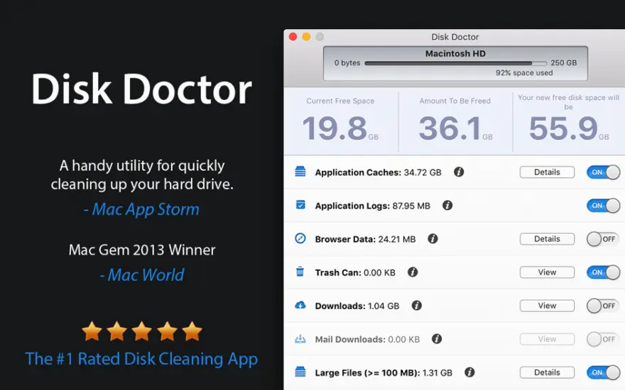 لقطة شاشة لتطبيق Disk Doctor 4.6 – Free up disk space