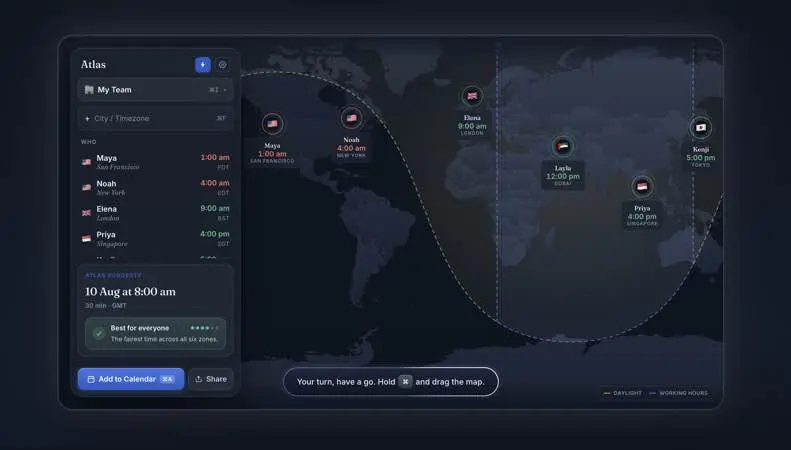 لقطة شاشة لتطبيق Atlas 1.0.8 – The world-clock and time-zone app for Mac